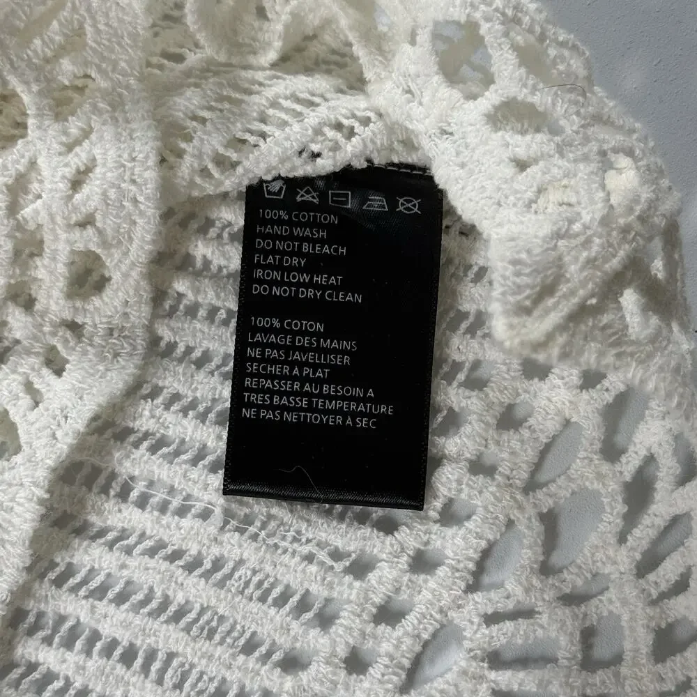 James Coviello Anthropologie Crochet Lace Top Boho Ivory Size L